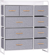 LYNCOHOME Chest of Drawers,Cationic fabric 9-Drawer Storage Organizer Unit for Bedroom Living Room Closet, Sturdy Steel Frame, Easy Pull Fabric Bins & Wooden Top, Fabric Dresser (Snow gray).