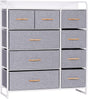 LYNCOHOME Chest of Drawers,Cationic fabric 9-Drawer Storage Organizer Unit for Bedroom Living Room Closet, Sturdy Steel Frame, Easy Pull Fabric Bins & Wooden Top, Fabric Dresser (Snow gray).