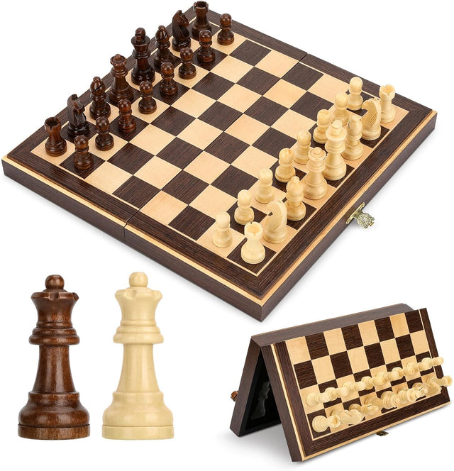 Peradix Chess Set | Wooden Magnetic Chess Board | 2 Extra Queen | 30x30cm Folding Chessboard for Storage | Toys & Games for Adults and Kids Educational Toy Sets, PUZ-33.