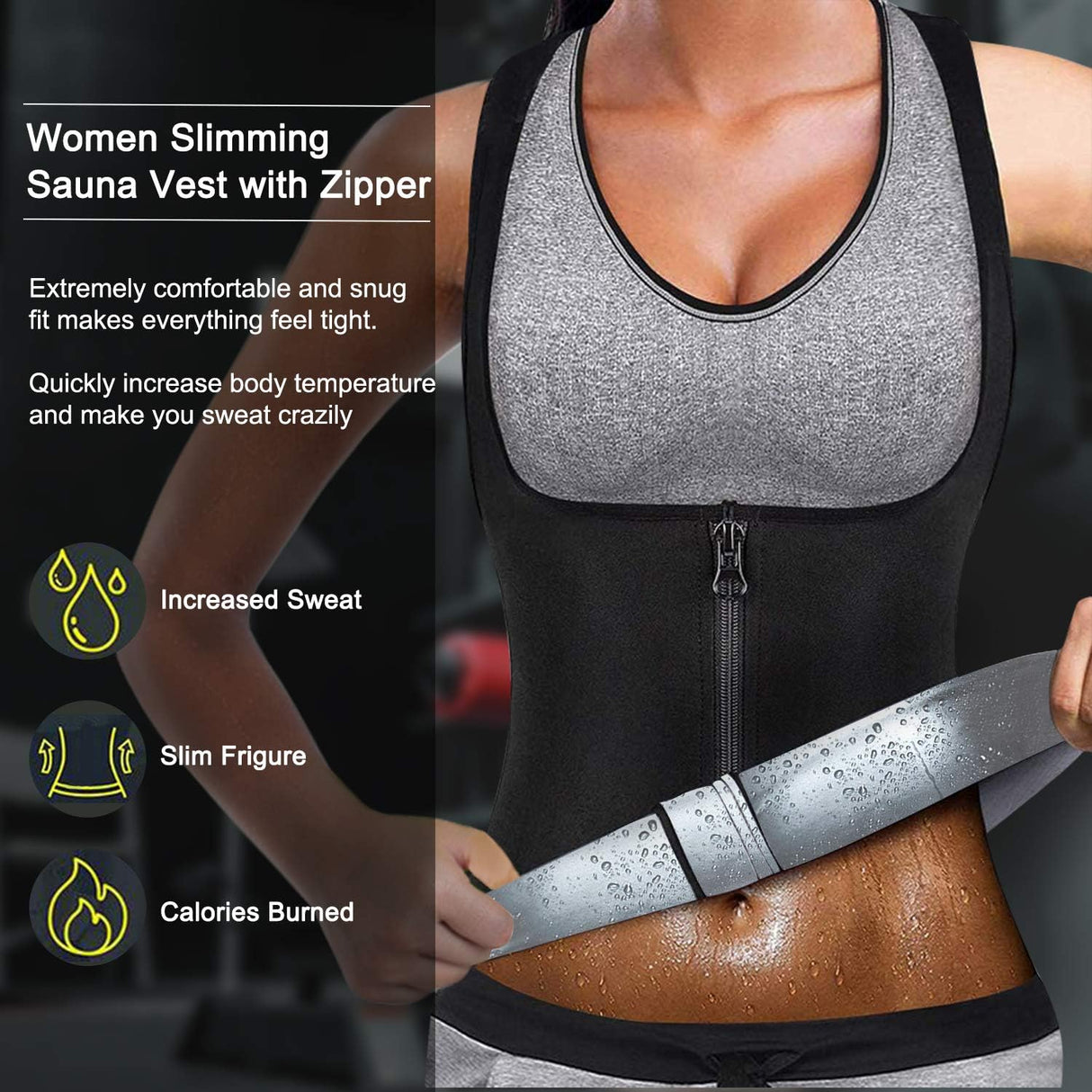 Junlan Sauna Suit for Women Waist Trainer Vest for Women Sweat Tank Top Shaper for Women with Zipper.