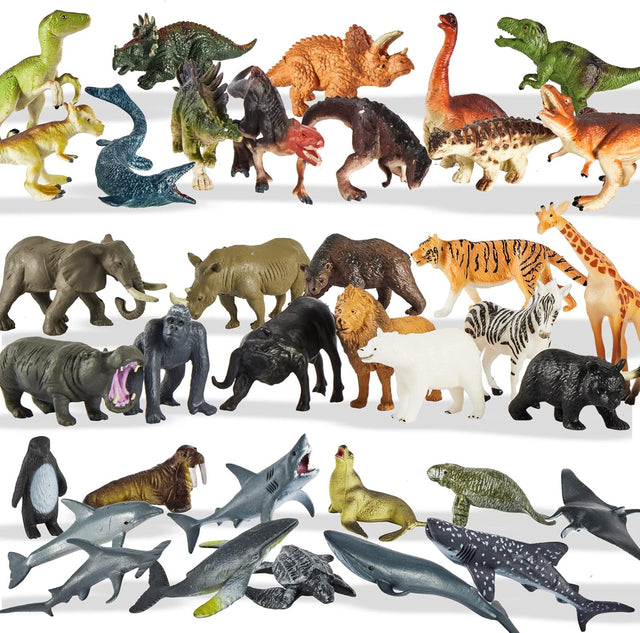 TOEY PLAY 3 in 1 Animal Figures, Sea Animals Creatures Toys, Wild Jungle Zoo Safari Animals, Dinosaur Toy, Assorted Animals, 36PCS, Gifts for Kids 3 4 5 6 Years Old.