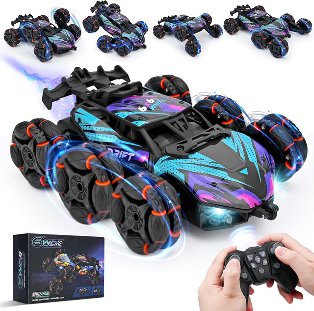 Mamowla RC Stunt Car, Remote Control Cars Toys for Boys, 6WD 2.4 Ghz Remote Control Stunt Car with Spray Mist Music LED Lights, Electric Toy Cars for 4-9 Year Old Boys Kids,Green.