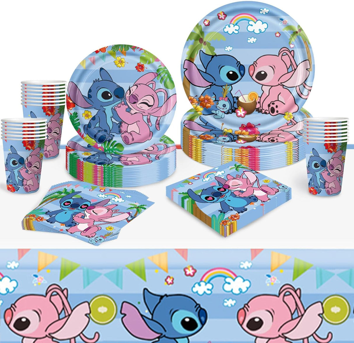 DreamJing Stitch Birthday Party Decorations Tableware Set, Lilo Stitch Party Supplies Paper Plates Cups and Napkins for Kids Birthday Kit 20 Guests E.