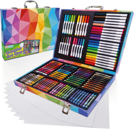 Artworx Art Set For Kids - 122 Assorted Pieces & Carry Case Colouring Sets Pencils, Felt Tips Pens, Wax Crayons Arts and Craft Children Age 4-8.