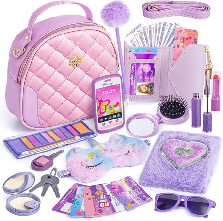 Little Girl Purse with Accessories, My First Purse Set - Play Makeup Diary Eye Mask Wallet Toy Phone Keys Sunglasses Credit Cards Kids, Princess Pretend Play Christmas Unicorn Gift Toy for Girl Age 3+.