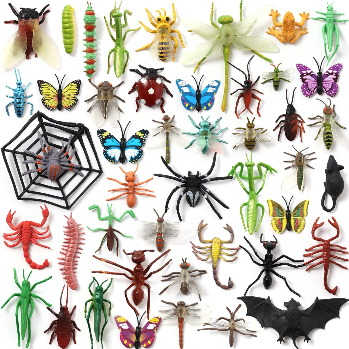 DOITEM 45 Pieces Plastic Realistic Insects and Butterfly Spider Bat for Children for Education, Halloween, Toy Themes, Parties, Birthday Gifts.