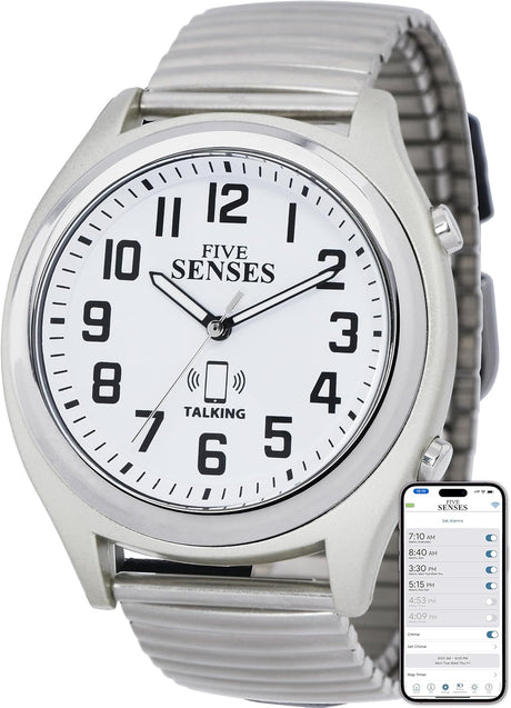 FIVE SENSES - Smart Atomic Talking Watch for Visually Impaired - App Controlled Second Generation Atomic Talking Wrist Watch for Blind and Seniors - Large Numbers Watch with Expansion Band 1739B.