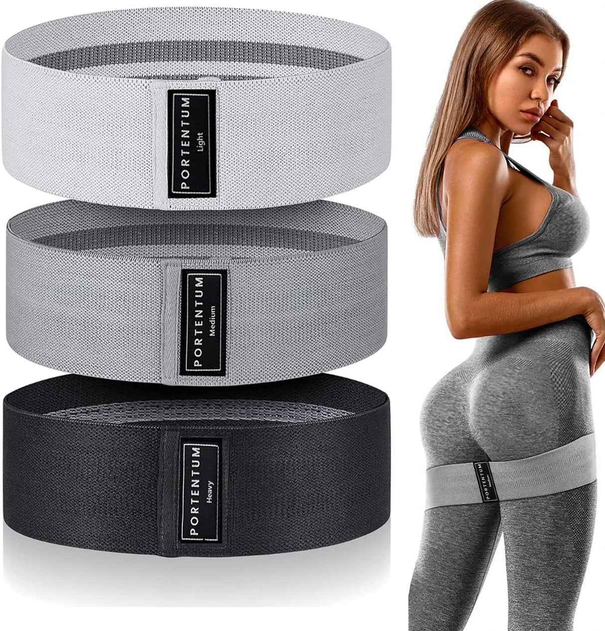 PORTENTUM Resistance Bands, Fitness Bands Set, Yoga Strap in 3 Tensile Strengths, Training Band, Yoga Band, as Resistance and Support for Leg Training, Terra Bands.