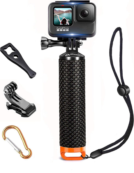 Waterproof Floating Hand Grip compatible with GoPro Hero 12 11 10 9 8 7 6 5 4 3 3+ 2 1 Session Black Silver Camera Handler & Handle Mount Accessories Kit for Water Sport and Action Cameras (Orange).