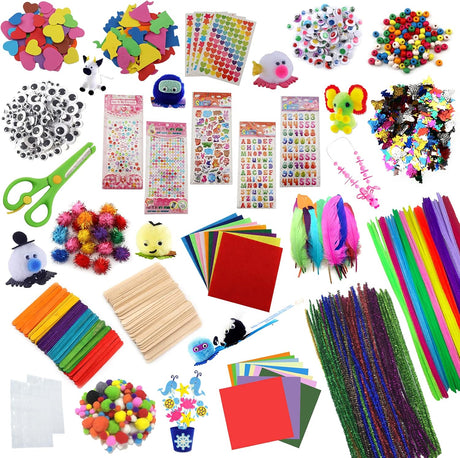 DOITEM DIY Arts Crafts Supplies for Kids - Colorful and Creative Arts, includes Pom poms, Pipe Cleaners, Feather, Felt, Popsicle Sticks for Kids and Toddlers.