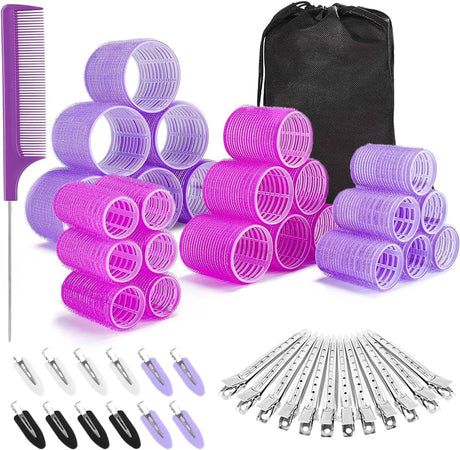 Mabufun 46 PCS Hair Rollers With Clips For Long Hair Curlers Velcro Rollers Jumbo Hair Rollers Self Grip Hair Roller Set 22 Stainless Steel Clips And A Storage Bag.