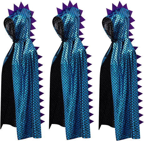 XINCHIA Kids Halloween Metallic Spike Cape Hooded Scale Cloak Dragon Dinosaur Medieval Accessory for Dress Up Pretend Play Fantasy Robe,Birthday,Cosplay Theme Party Costume Gold/Blue/Silver.