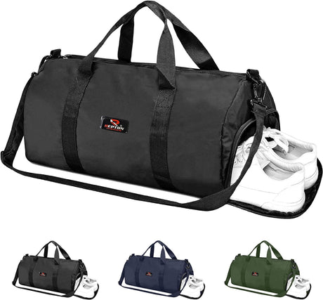 Gym Duffle Bag with Shoe Compartment Foldable Men Women Travel Fitness Holdall Barrel Sports Bags - Shoulder Strap Swimming Football Basketball Tennis Luggage Weekender Light Weight Dry Bags (Black).