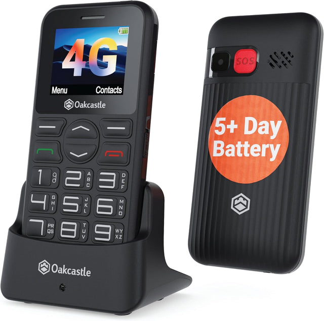 Oakcastle Dual Sim Basic Mobile Phone for seniors | 4G, 3G, 2G | 64MB Storage | 5 Day Battery life | Big Button phone for elderly | SOS, Camera, Media Playback | Charging Dock Station Included F300.