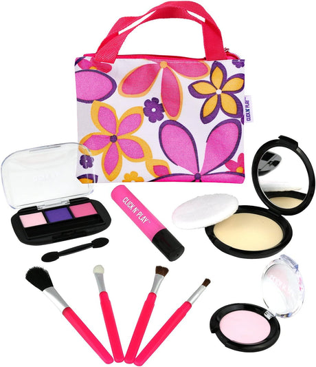 Click n' Play Pretend Play Cosmetic and Makeup Set for 36 months to 999 months, with Floral Tote Bag.