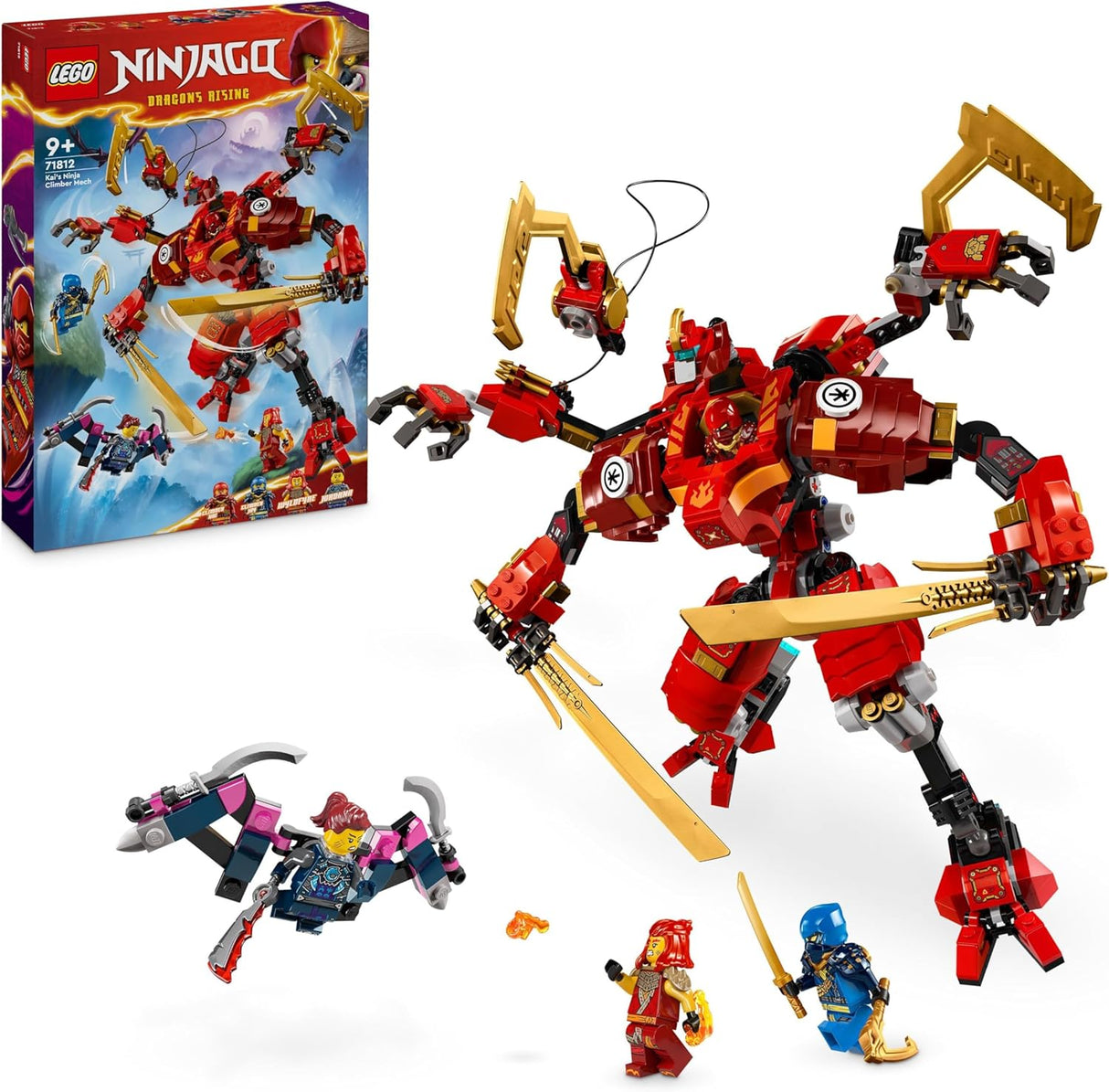 LEGO NINJAGO Kai’s Ninja Climber Mech Toy Set, Buildable Action Figure for 9 Plus Year Old Boys, Girls & Kids with 4 Character Minifigures Incl Kai for Independent Play, Birthday Gift Idea 71812.