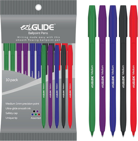 Eziglide Ballpoint Black Pen, Pack of 100 Ballpoint Pens, Smooth Writing Action-Medium Point 1.0mm Coloured Pens Multipack - Ball Point Pens Ideal Pens for School, Home or Work Stationery Supplies.