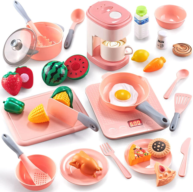 KOPI CORGI Toy Kitchen,Kids Pretend Play Kitchen Accessories Set,Role Play Cutting Fruits Food Toy& Cookware Pot& Pans,Play Food Kitchen Sets for Kids,Great Gifts for Boys Girls 3 4 5 6 7 8Years Old.