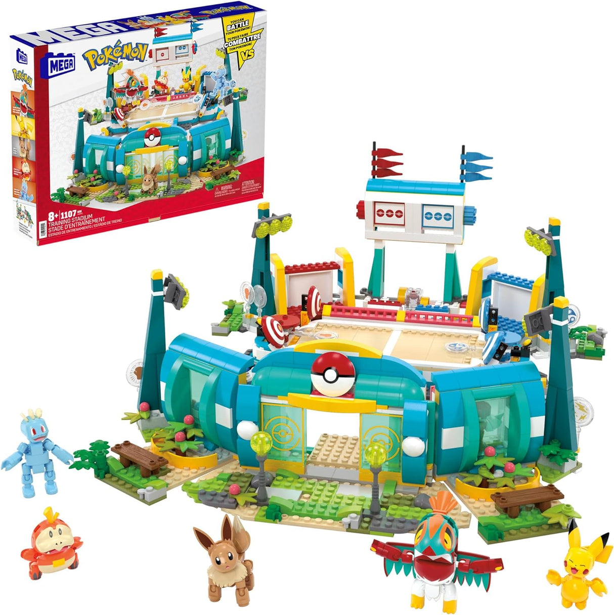 MEGA Pokémon Building Toys Set Training Stadium with 1101 Pieces, 5 Poseable Characters and Battle Play, for Kids, HWR82.