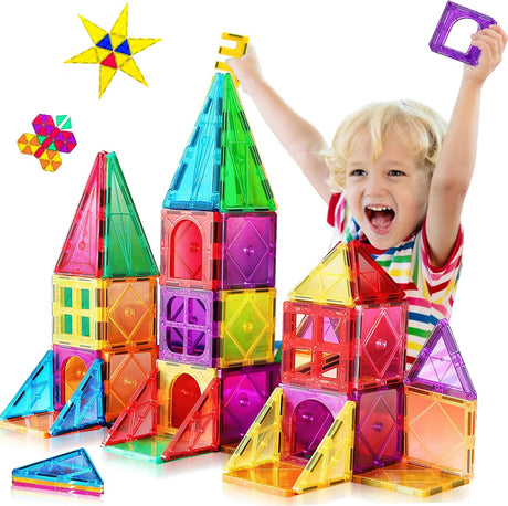 Magnetic Building Blocks 3D Colorful Magnetic Tiles for Kids Ages 4-8 STEM Early Educational Construction Magnetic Toys Building Set for Toddlers 3 + Year Old Boys Girls Christmas Birthday Gifts.