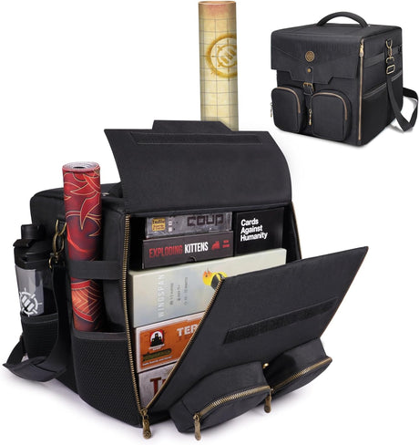 ENHANCE Board Game Shoulder Bag - Reinforced Board Game Storage with Padded Shoulder Strap and Accessories Pockets for Dice, Card Games, more - Board Game Carrier Protects Tabletop Games.