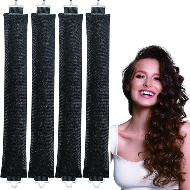 4pcs Overnight Blowout Rods, Heatless Blowout Hair Curlers for Long Hair, Hair Rollers,Heatless Curlers, Overnight Heatless Curlers Soft Satin Sleeping Lazy Curler Set for All Hair Types (black).