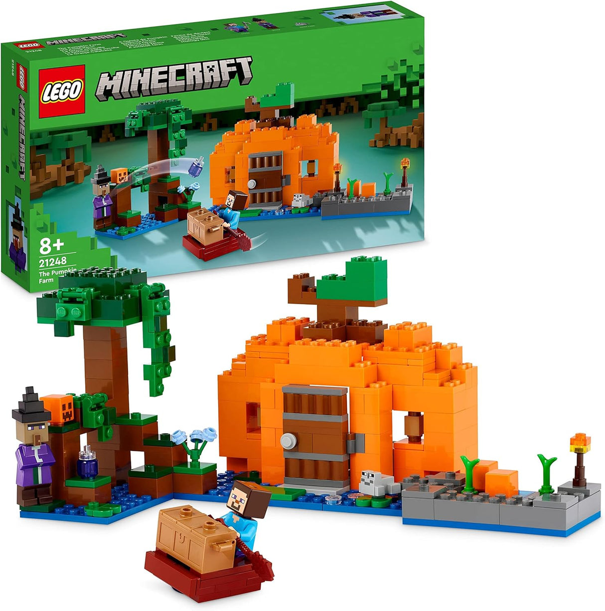 LEGO Minecraft The Pumpkin Farm Set, Buildable House Toy with a Frog, Boat, Treasure Chest plus Steve and Witch Figures, Swamp Biome Action Toys, Gift for Kids, Boys, Girls 21248.