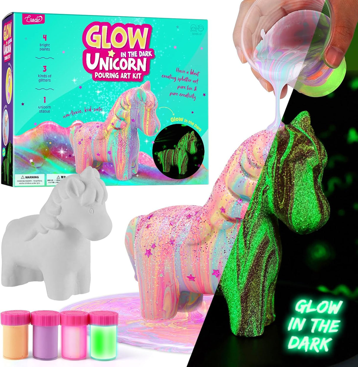 2 in 1 Rock Painting Art Kit - Glow in The Dark Pouring Rock Kit - Arts and Crafts for Kids Girls & Boys Ages 6-8, 8-12, Craft Paint Kits Art Toys, Art Supplies Christmas Birthday Gift for Kids.