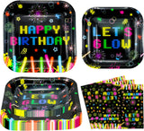 120 Pack Neon Glow Party Supplies Glow Tableware Set Glow Party Plates Glow in The Dark Birthday Plates, Napkins Blacklight Party Decoration Neon Glow Birthday Party Decorations Serves 40.