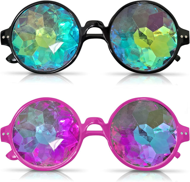 2pk Kaleidoscope Glasses | Rave Party Glasses for Festivals | Diffraction Glasses, Rave Glasses with Diffraction Lens, Polygonal Prism Rainbow Multicolor | Cosplay Glasses | Festival Accessories.