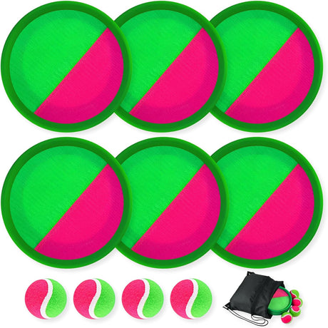 Morcheiong Toss and Catch Ball Game Outdoor Toys Beach Games for Kids Family with 6 Paddles 4 Balls and 1 Storage Bag (Green).