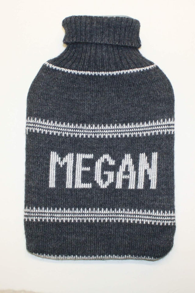 Grey Personalised Hot Water Bottle Cover.