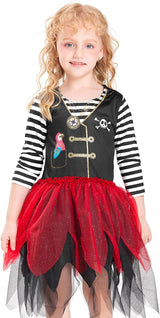 IKALI Girls Pirate Dress Up Set, Kids Captain Costume for Halloween, School Pretend Play 3-10Y.