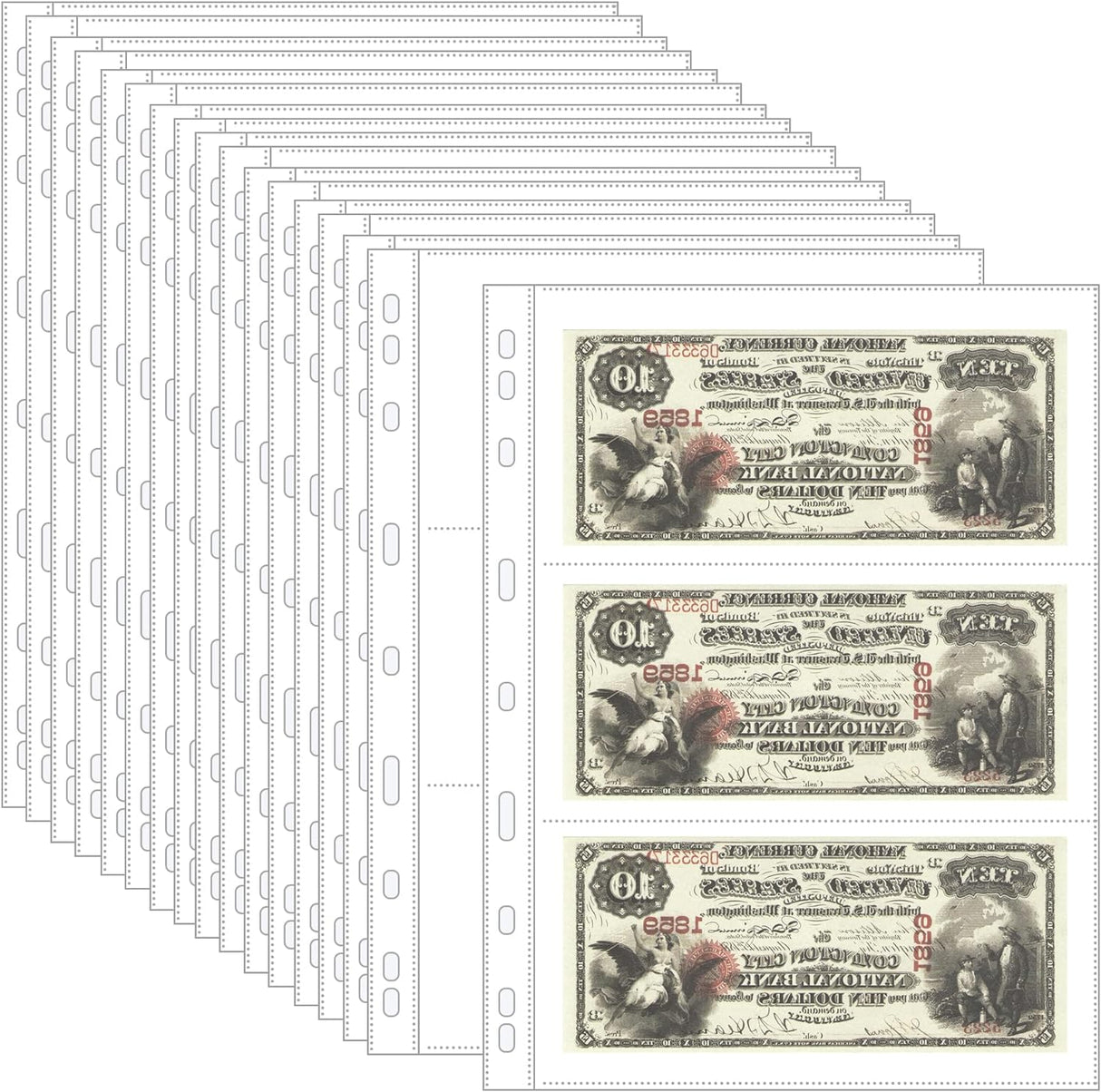 20 Sheets Currency Pages for Paper Money Collection - 3 Pockets Currency Sleeves/Currency Holder Collecting Album Pages for Paper Money Bill Banknote Coupon IN02020