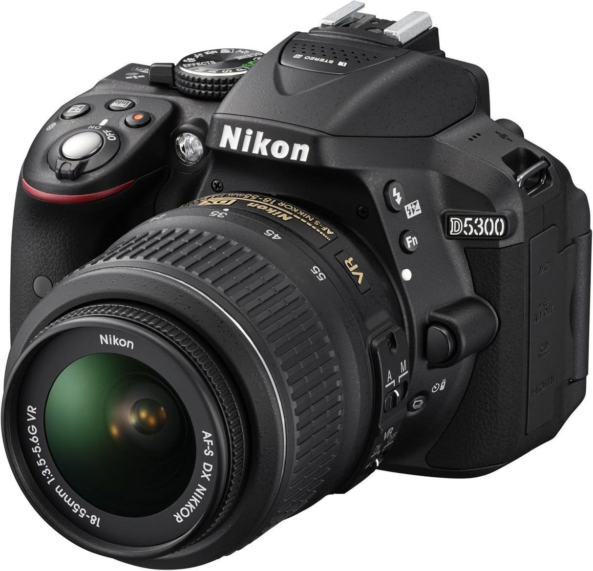 Nikon D5300 Digital SLR Camera with 18-55mm VR Lens Kit - Black (24.2 MP) 3.2 inch LCD with Wi-Fi and GPS (Renewed).