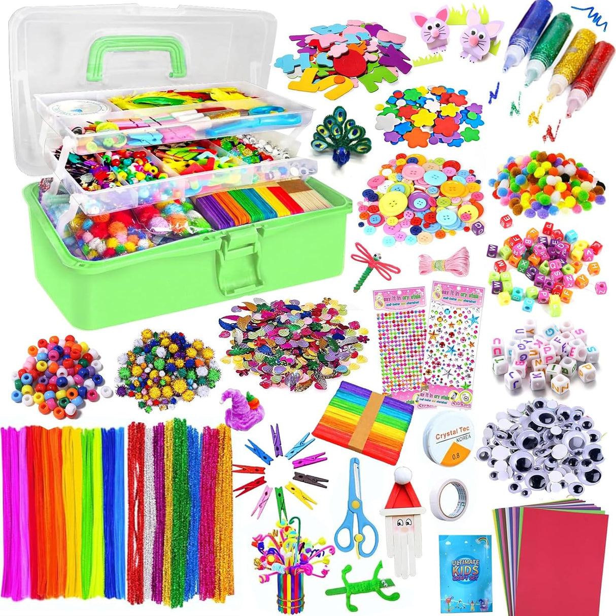 zycBernoi 3000 PCS+ Art and Craft Box for Kids, All in One DIY Arts and Crafts Supplies with Pom Poms, Pipe Cleaners, Feather, Beads, Colored Felt, Gift for Kids Ages 5 6 7 8 9 10 (Blue).