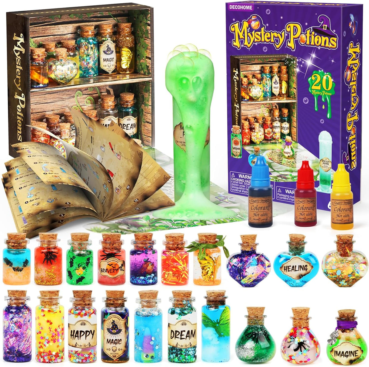 DECOHOME Mystery Potions Kit for Kids, 20 Magic Mix Wizard Potion Bottles, Craft Toys Creative Christmas Birthday Gifts for Boys & Girls Age 6 7 8 9 10+.