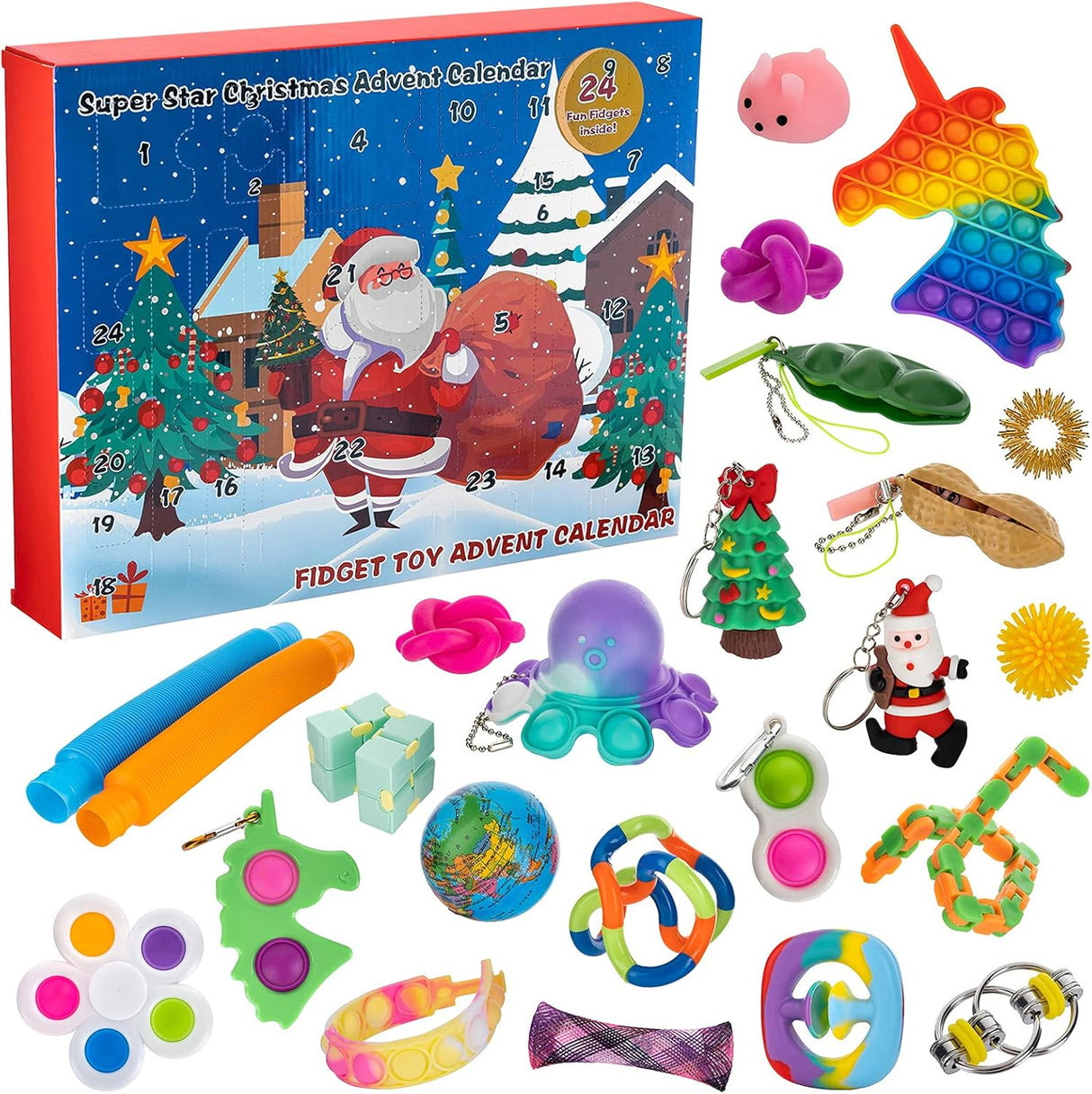 Fidget Advent Calendar 2023 Kids Sensory Toys Fidget Toy Set Christmas Countdown 24 Days Count Down Gift for Kids, Holiday Sensory Pop Toys Pack Surprise Xmas Gifts.