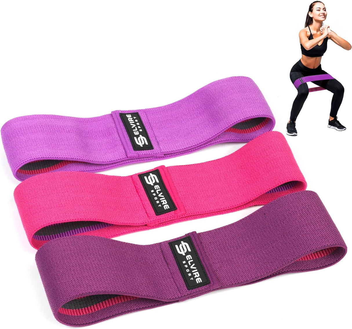 ELVIRE Fabric Resistance Bands for Working Out | Exercise Bands Resistance Bands Set of 3 | Booty Bands for Women Workout Bands Resistance Loops | Leg Bands for Working Out Glute Bands, Squat Bands.