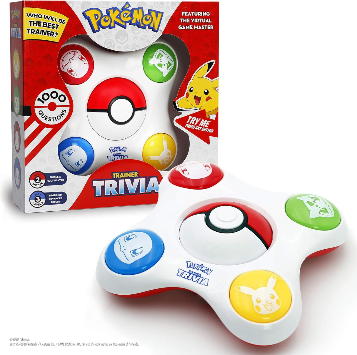 Pokemon Trainer Trivia, 1,000 questions, try to beat your top score in Single Player Mode or challenge your friends in Multiplayer Mode.