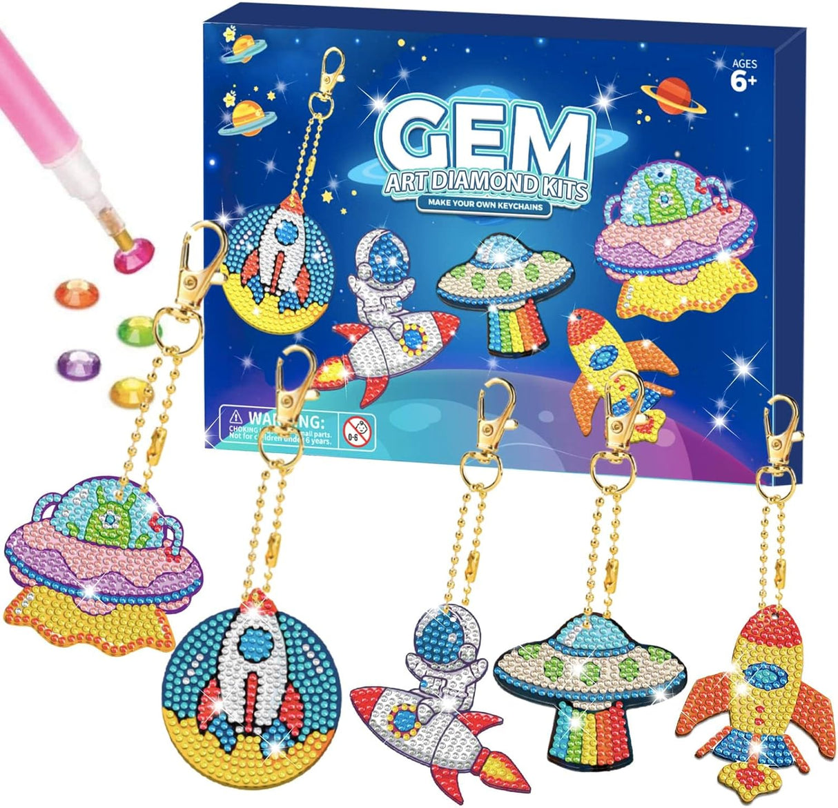 ORIENTAL CHERRY Arts and Crafts for Kids Age 10 - Make Your Own GEM Keychains - 5D Gem Art Painting by Numbers Art Kits for Girls Kids Toddler Ages 3-5 4-6 6-8.