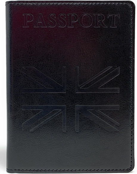 MOIRENTO UK Passport Holder, PU Leather Passport Cover with Union Jack, British Passport Case, Men, Women.