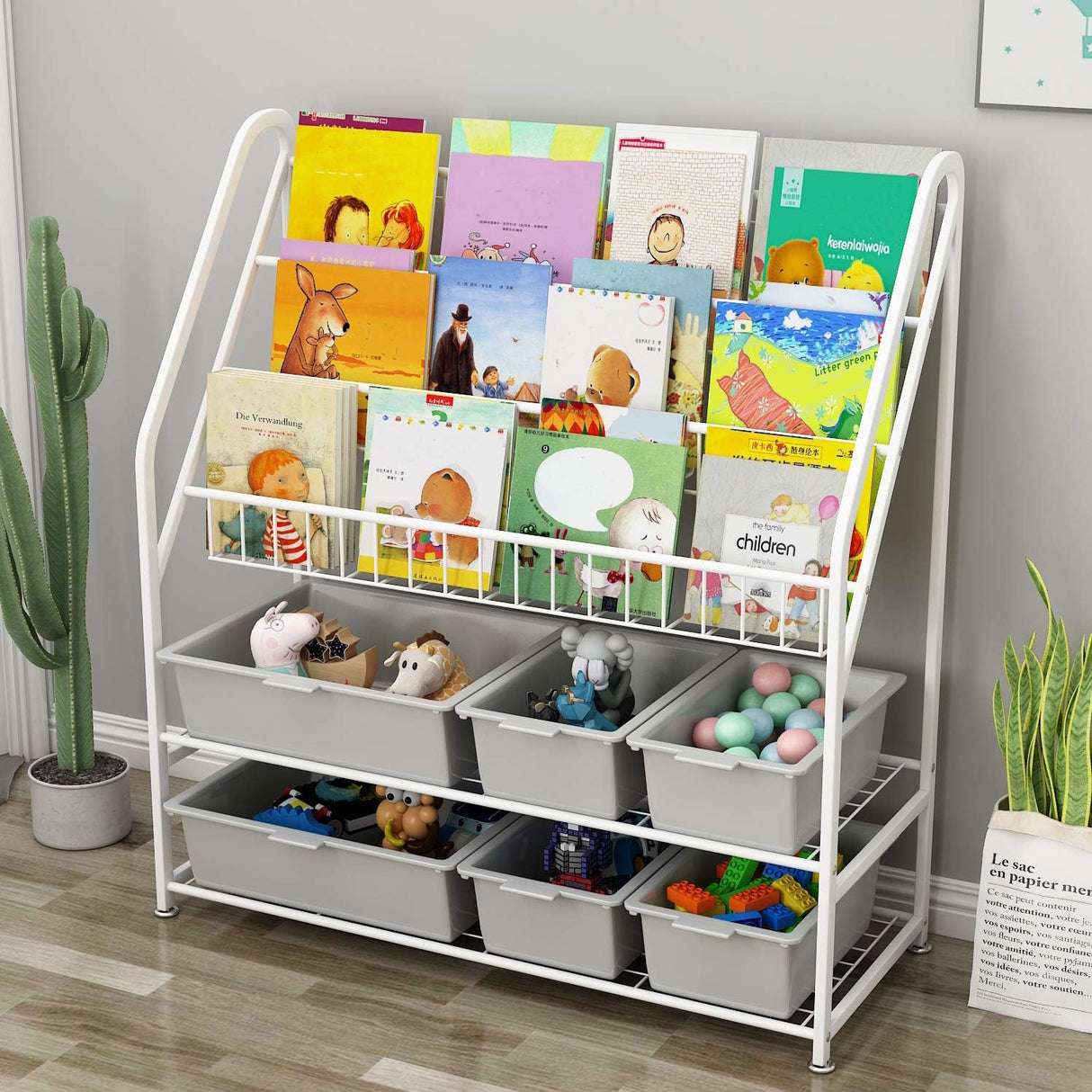 Children Kids Bookshelf Bookcase Book and Toy Storage Organizer Display Stands Shelf.