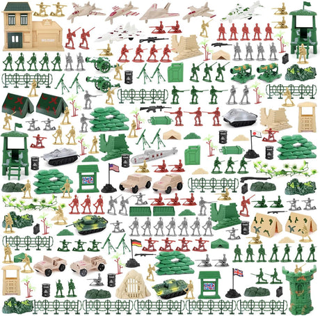 deAO 303 Piece Military Playset with Toy Soldiers; Military Figures; Tanks; Planes; Flags; Carry Case and Battlefield Accessories.