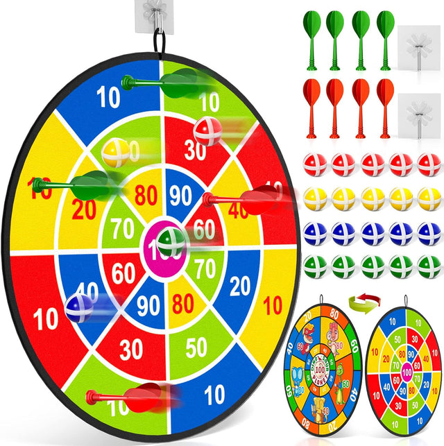 Doloowee 29 Inches Kids Dart Board Set, Boys Toys Double Sided Dartboards with 20 Velcro Sticky Balls, 8 Darts, Indoor Outdoor Party Games Toys Gifts for 4 5 6 7 8 Year Old Boy Girl and Adult.