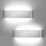 Lightess 2 Pack Led Wall Lights 31cm Long Wall Lamp Indoor Aluminum Up Down Wall Lighting for Bedroom Living Room Silver Wall Scone for Morden Kitchen Dining Room Silver Wall Lights - Cold White