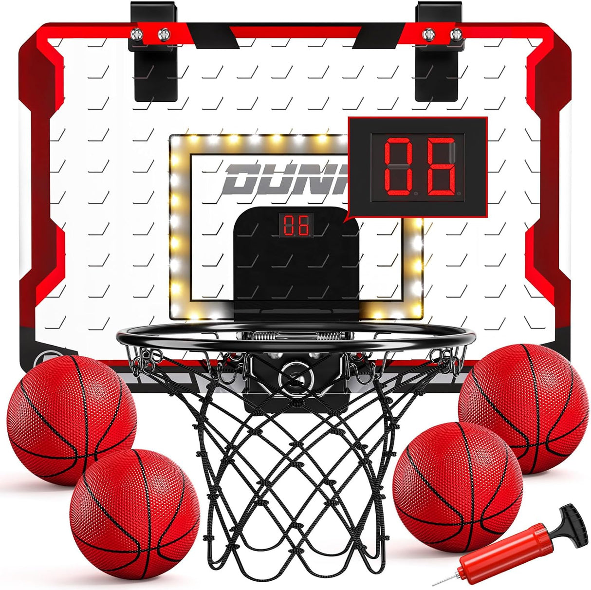 TEMI Basketball Hoop Indoor, Kids Basketball Hoop with 4 Balls, Over The Door Basketball Hoop for Kids and Adults, Basketball Toy Gift for Boys Girls Age 3 4 5 6 7 8 9 10 11 12 Years.