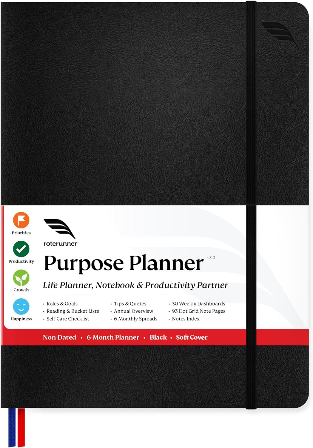 Purpose Planner B5 Undated Monthly Weekly Daily Productivity Journal 2024 Life Health Goal Setting Business Tool for Professionals Moms Academic Student Organizer Notebook (7.5”x9.8” Black Softcover).