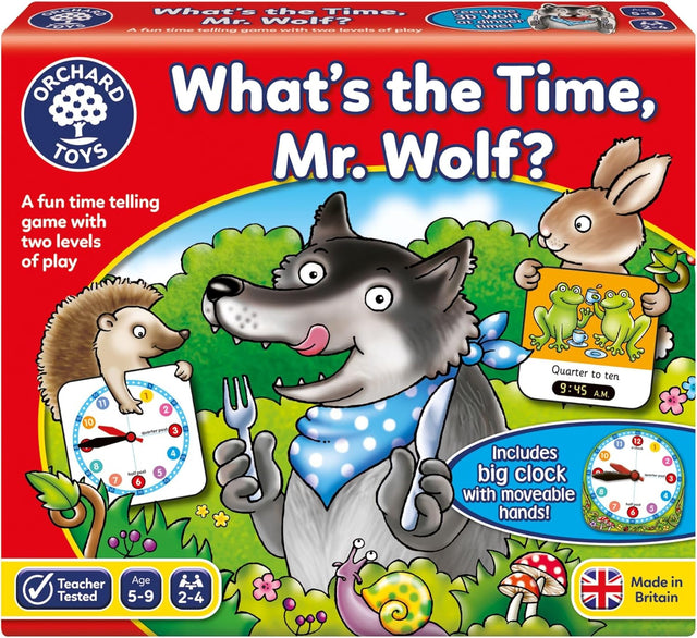 Orchard Toys What's the Time, Mr Wolf Game | Educational Game For Children Aged 5-9 | Two Ways To Play | Teaches Time Telling Skills | Includes Moveable Clockface | Learning Made Fun.