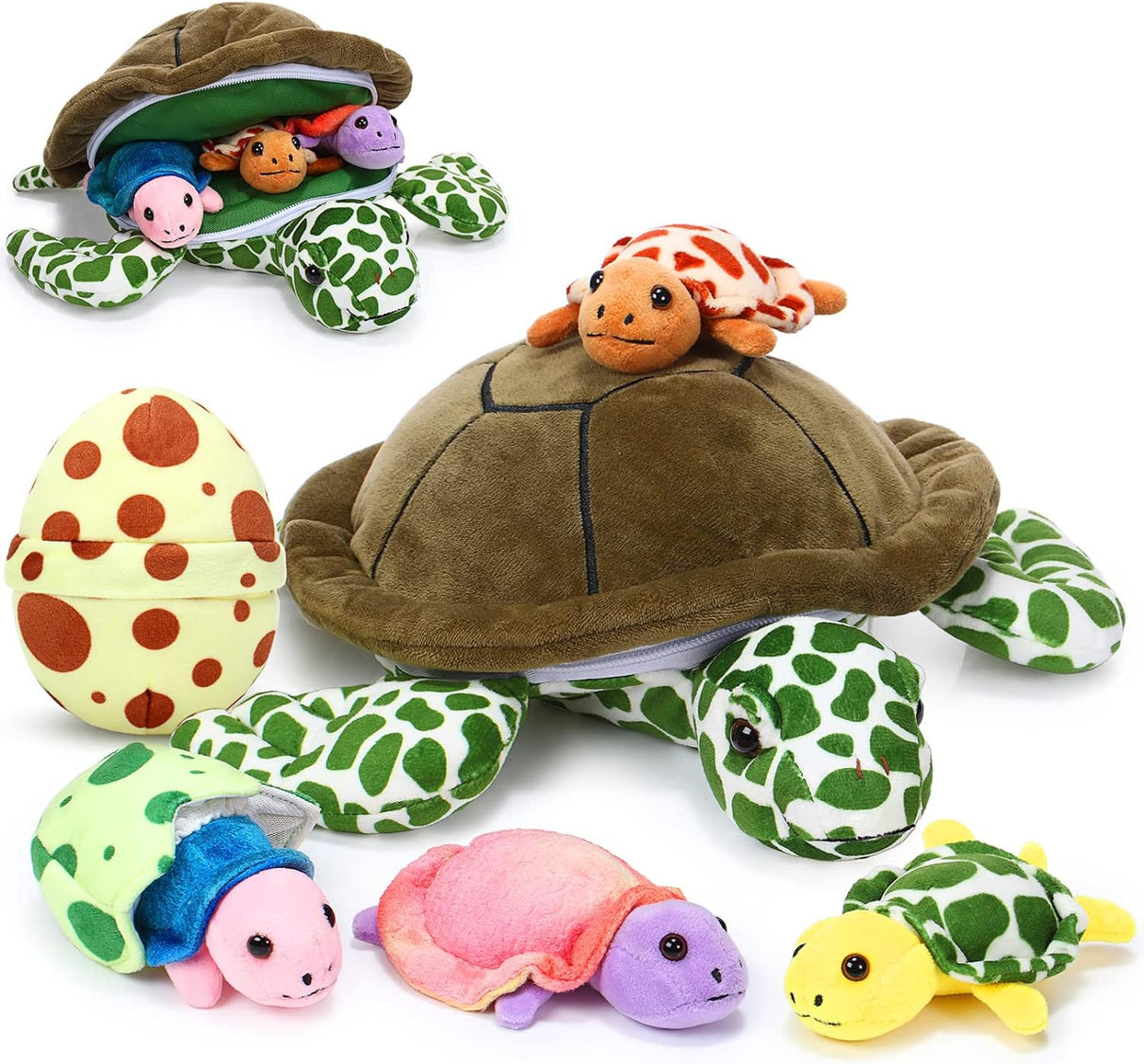 Aoriher 6 Pieces Plush Turtle Set 12 Inch Stuffed Sea Turtle Mom with 3 Little Plush Turtles and 2 Plush Turtle Eggs Soft Plush Stuffed Animal Toys Tortoise Hugging for Valentine's Day Party(null).